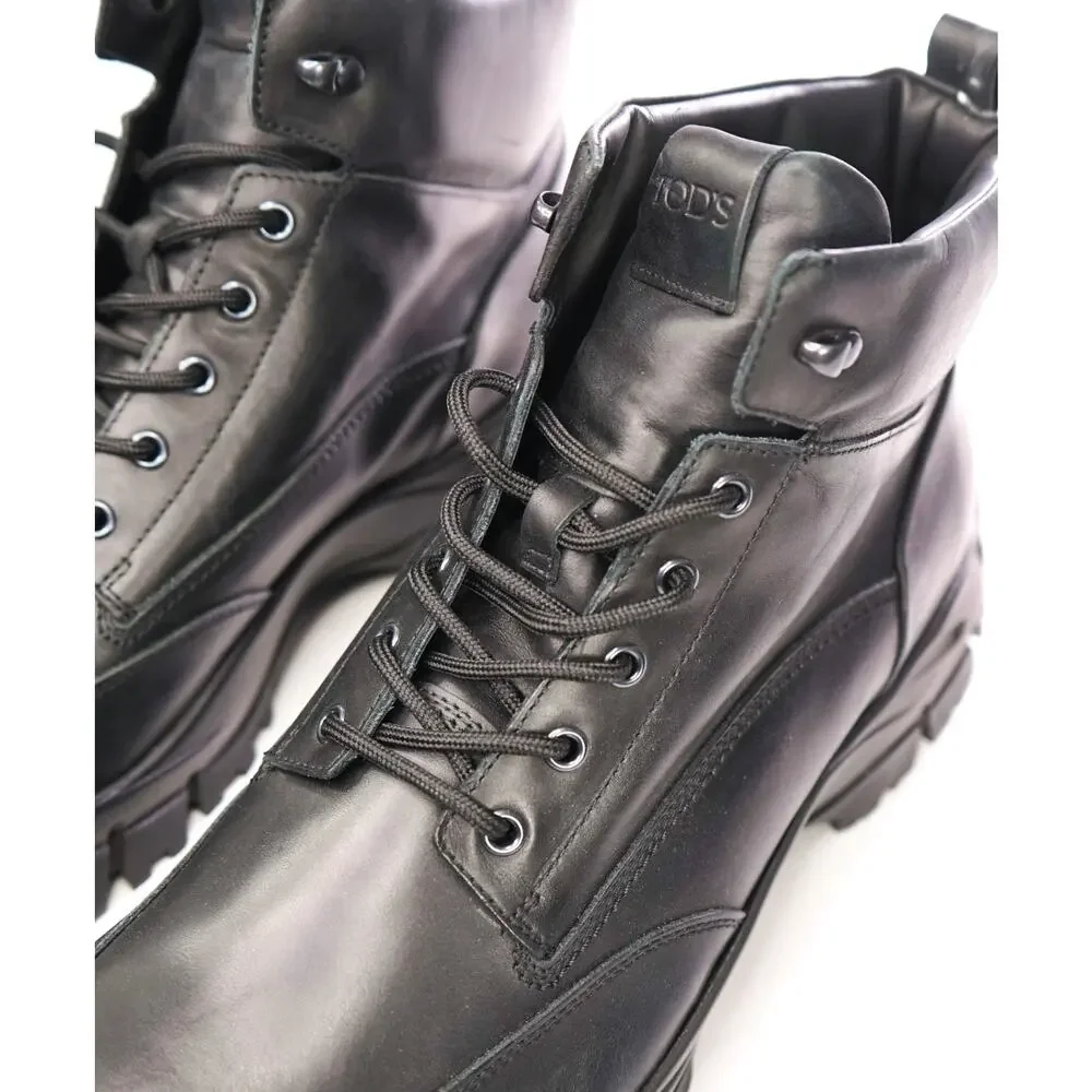 $975 TOD'S - Black Leather Ankle Boots - US 13.5 (12.5UK)